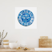 Antiek Chinees Bord, blauw bloemvet Poster (Keuken)