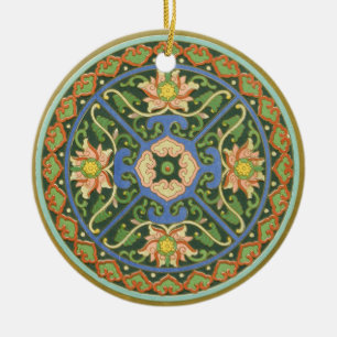 Antiek Chinees Cloisonné-patroon: Jade Groen Keramisch Ornament