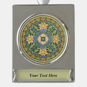 Antiek Chinees Cloisonné-patroon: Jade Groen Verzilverd Banner Ornament