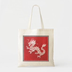 Antiek Chinees Draak Stam Embleem Rood Tote Bag
