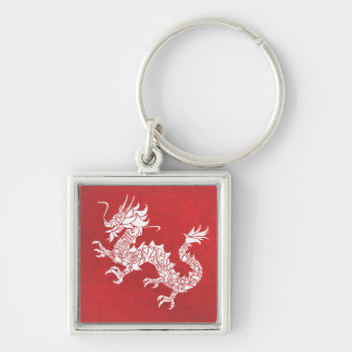 Antiek Chinees Draken Stam Embleem Rood Sleutelhanger