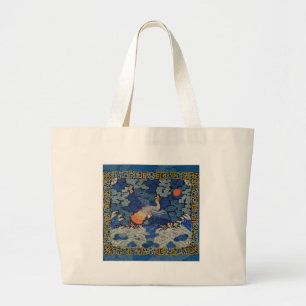 Antiek Chinees Kraanpatroon: Imperiaal Blauw Grote Tote Bag