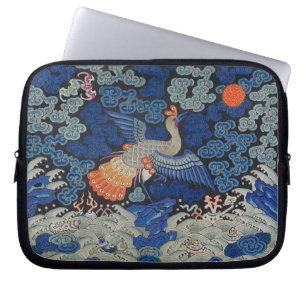 Antiek Chinees Kraanpatroon: Imperiaal Blauw Laptop Sleeve