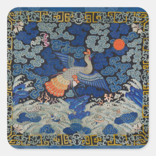 Antiek Chinees Kraanpatroon: Imperiaal Blauw Vierkante Sticker