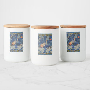 Antiek Chinees Kraanpatroon: Imperiaal Blauw Voedselcontainer Etiket