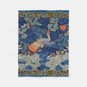 Antiek Chinees Kraanpatroon: Keizerblauw Fleece Deken