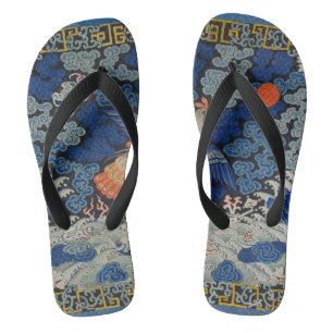 Antiek Chinees Kraanpatroon: Keizerblauw Teenslippers