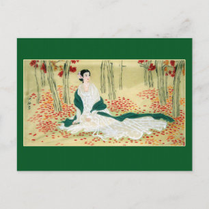 Antiek Chinees schilderen van Lady in Green & Whit Briefkaart