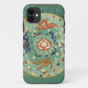 Antiek Chinese cirkel blauw groen iPhone 11 Hoesje