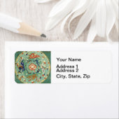 Antiek Chinese cirkel blauw groen Etiket (Insitu)