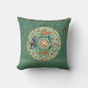 Antiek Chinese cirkel blauw groen Kussen