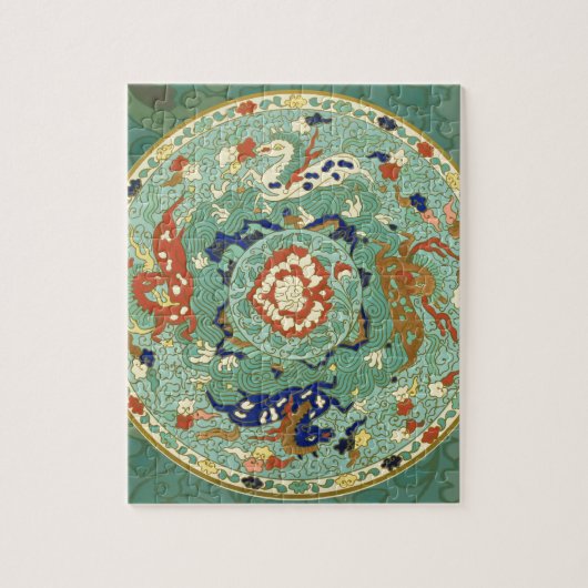 Antiek Chinese cirkel blauw groen Legpuzzel (Verticaal)