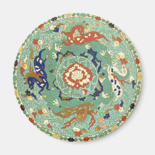 Antiek Chinese cirkel blauw groen Magneet