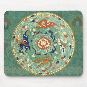 Antiek Chinese cirkel blauw groen Muismat
