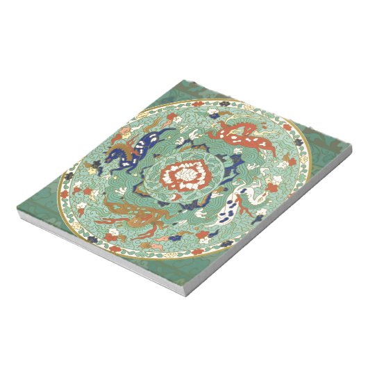 Antiek Chinese cirkel blauw groen Notitieblok (Gedraaid)