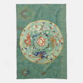 Antiek Chinese cirkel blauw groen Theedoek (Verticaal)