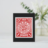 Antiek Chinese postzegel in rood T-shirt lang Briefkaart (Staand voorkant)