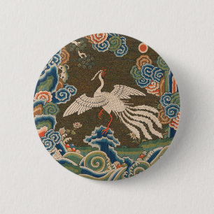 Antiek chinese vogelkunst tapestry phoenix ronde button 5,7 cm