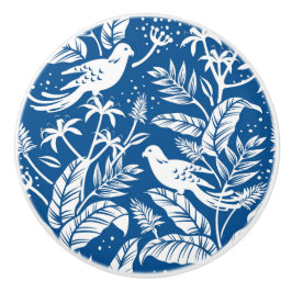 Antiek Chinoiserie Vogel Bloemen Blauw & Wit Keramische Knop