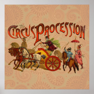 Antiek Circus Parade Clowns paarden Poster