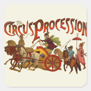 Antiek Circus Parade Clowns paarden Vierkante Sticker