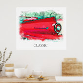 *~* Antiek Classic Red Car Poster (Keuken)