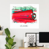 *~* Antiek Classic Red Car Poster (Thuiskantoor)