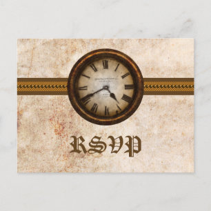 Antiek Clock RSVP Briefkaart, bruin Uitnodiging Briefkaart