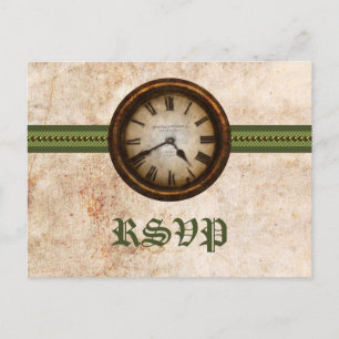 Antiek Clock RSVP Briefkaart, groen Uitnodiging Briefkaart