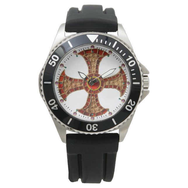 ANTIEK CONSECRATIE KROSS Rood Ruby Gemstenen Horloge (Voorkant)
