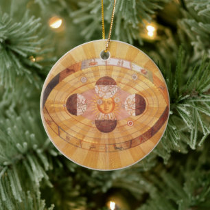 Antiek Copernicaans zonnestelsel,  astronomie Keramisch Ornament