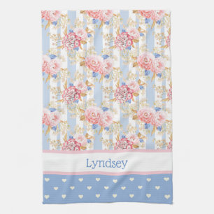 Antiek Cottage Rozen & Blauw en witte harten Theedoek