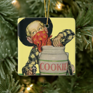 Antiek Cowboy Speelgoed Pistool Hand in de Koekenp Keramisch Ornament