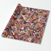 Antiek Crazy Quilt Pattern - Folk Art Craty Fun Cadeaupapier (Uitgerold)