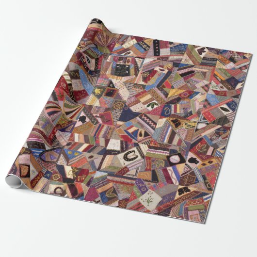Antiek Crazy Quilt Pattern - Folk Art Craty Fun Cadeaupapier (Uitgerold)