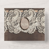 Antiek crème met grijs hout en koperbruiloft all in one uitnodiging (Achterkant)
