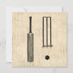 Antiek cricketbank Vintage geïllustreerde kunst Kaart