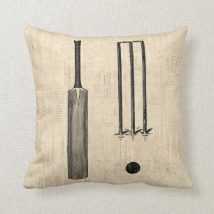 Antiek cricketbank Vintage geïllustreerde kunst Kussen