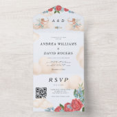 Antiek Cupido  Bloemen Huwelijk All In One Uitnodiging (Binnen)