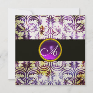 ANTIEK DAMASK MONOGRAM, wit paars, champagne Kaart