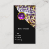 ANTIEK DAMASK PAARS GEMSTONE MONOGRAM Black Visitekaartje (Voorkant)