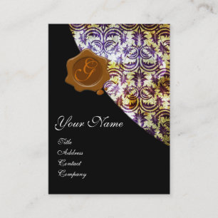ANTIEK DAMASKBROEIWAX-ZEEMONOGRAM paars Visitekaartje