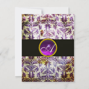 ANTIEK DAMAST MONOGRAM, zwart paars, champagne Kaart
