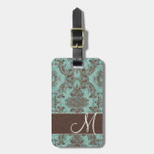 Antiek damastpatroon met monogram bagagelabel (Voorkant verticaal)