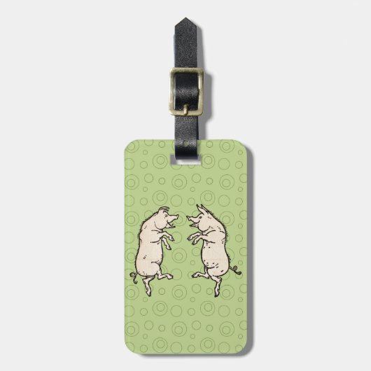 Antiek Dansende Varkens: grillige  Piggy Jig Bagagelabel (Voorkant verticaal)