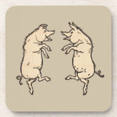 Antiek Dansende Varkens: grillige  Piggy Jig Bier Onderzetter (Voorkant)