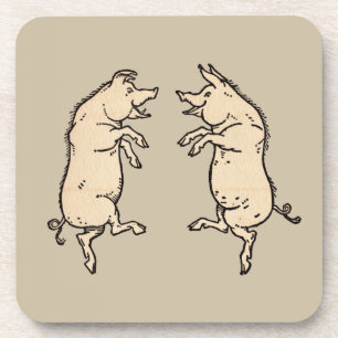 Antiek Dansende Varkens: grillige Piggy Jig Bier Onderzetter