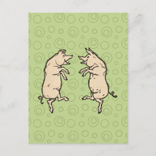 Antiek Dansende Varkens: grillige  Piggy Jig Briefkaart