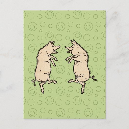 Antiek Dansende Varkens: grillige Piggy Jig Briefkaart (Voorkant)