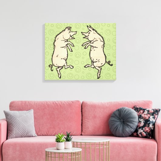 Antiek Dansende Varkens: grillige Piggy Jig Canvas Afdruk (Insitu (Woonkamer))